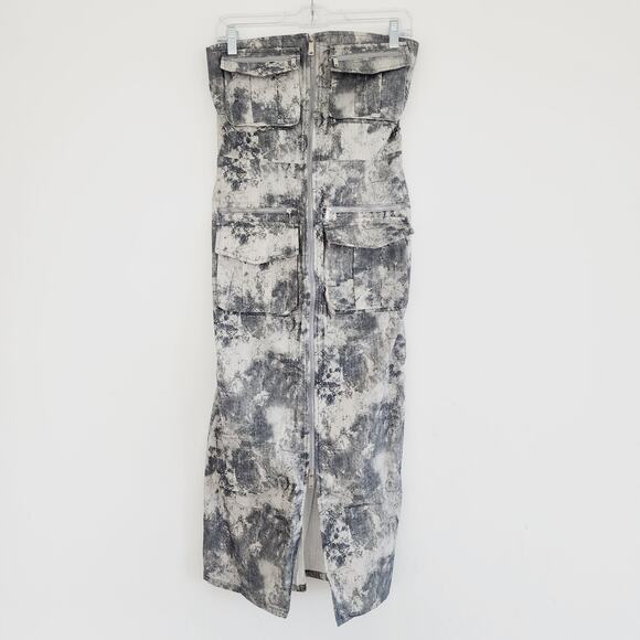 Zara Grey Tie Dye Strapless Midi Dress Zip Front Cargo Dress Size Small - Picture 10 of 12